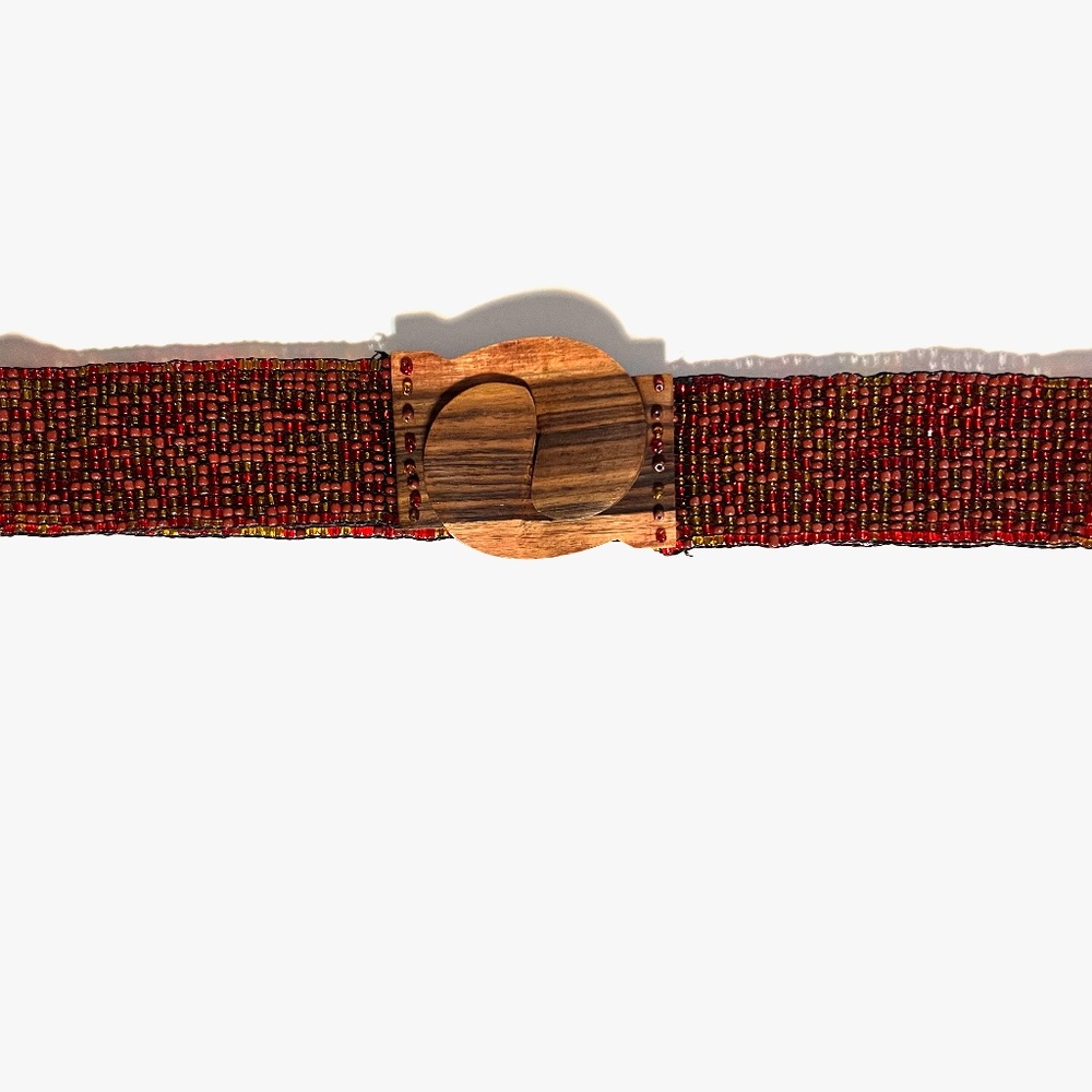 Retro Vintage Beaded Stretch Belt with Wood Buckle